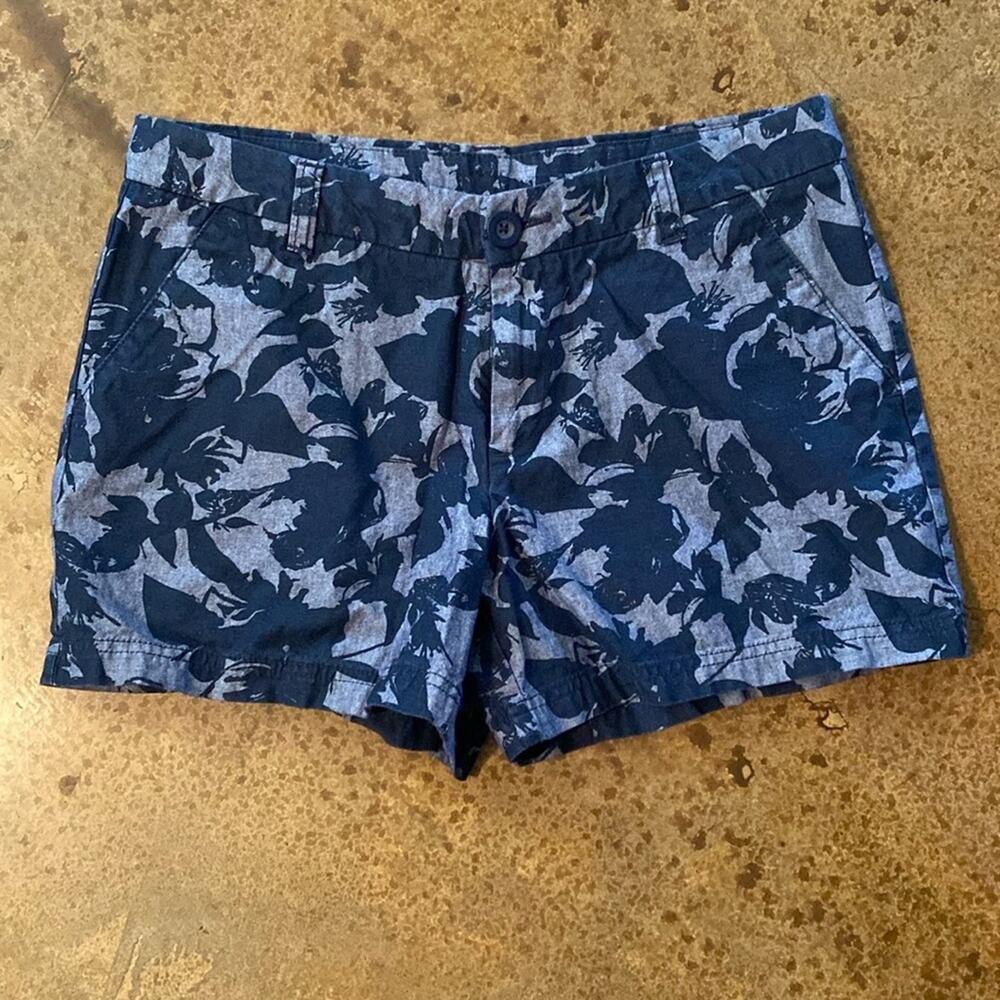 BCG blue dark cotton chambray denim floral Bermuda shorts